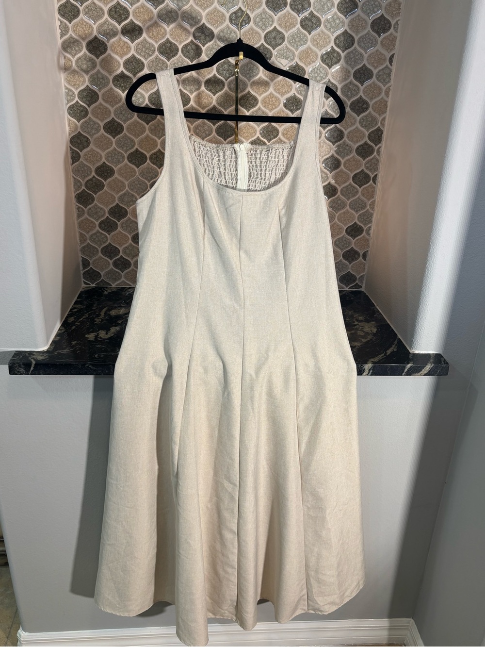 Sleeveless Cream Midi A-Line Dress